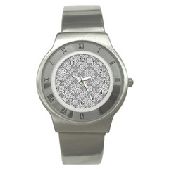 Black And White Oriental Ornate Stainless Steel Watch by dflcprints