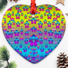 Flowers In The Most Beautiful Sunshine Heart Ornament (two Sides) by pepitasart