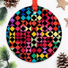 Colorful Rhombus And Triangles                                Ornament (round) by LalyLauraFLM