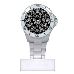 Dark Orquideas Floral Pattern Print Plastic Nurses Watch by dflcprints