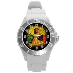 Pin Up Girl  Round Plastic Sport Watch (l) by Valentinaart