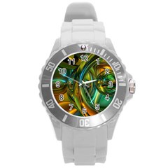 3d Transparent Glass Shapes Mixture Of Dark Yellow Green Glass Mixture Artistic Glassworks Round Plastic Sport Watch (l) by Sapixe