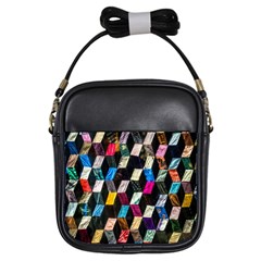 Abstract Multicolor Cubes 3d Quilt Fabric Girls Sling Bags by Sapixe