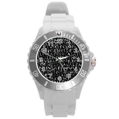 Antique Roman Typographic Pattern Round Plastic Sport Watch (l) by dflcprints