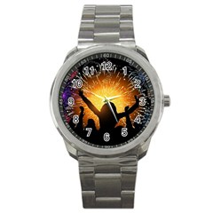 Celebration Night Sky With Fireworks In Various Colors Sport Metal Watch by Sapixe