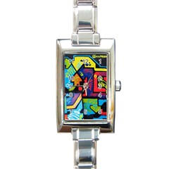 Urban Graffiti Movie Theme Productor Colorful Abstract Arrows Rectangle Italian Charm Watch by genx