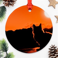 Sunset Cat Shadows Silhouettes Ornament (round) by Nexatart