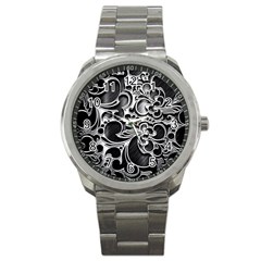 Floral High Contrast Pattern Sport Metal Watch by Sapixe