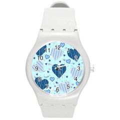 Hearts Pattern Paper Wallpaper Round Plastic Sport Watch (m) by Sapixe