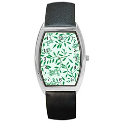 Leaves Foliage Green Wallpaper Barrel Style Metal Watch by Sapixe