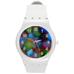 Multicolored Patterned Spheres 3d Round Plastic Sport Watch (M) Front