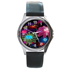 Nice 3d Flower Round Metal Watch by Sapixe