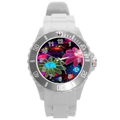 Nice 3d Flower Round Plastic Sport Watch (l) by Sapixe