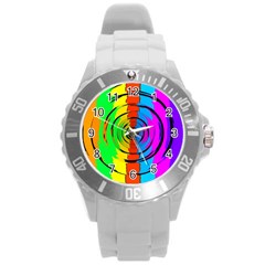 Pattern Colorful Glass Distortion Round Plastic Sport Watch (l) by Sapixe