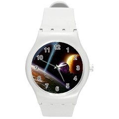 Planets In Space Round Plastic Sport Watch (m) by Sapixe