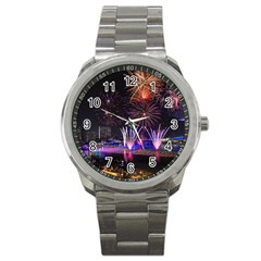 Singapore The Happy New Year Hotel Celebration Laser Light Fireworks Marina Bay Sport Metal Watch by Sapixe