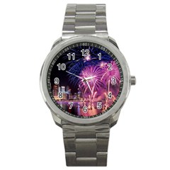 Singapore New Years Eve Holiday Fireworks City At Night Sport Metal Watch by Sapixe