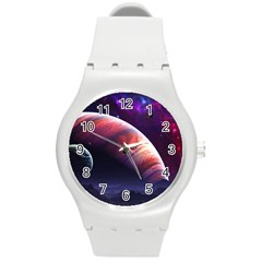 Space Art Nebula Round Plastic Sport Watch (m) by Sapixe