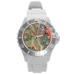 Traditional Korean Painted Paterns Round Plastic Sport Watch (l) by Sapixe