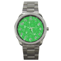 Santa Christmas Collage Green Background Sport Metal Watch by Sapixe