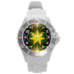 Christmas Star Fractal Symmetry Round Plastic Sport Watch (l) by Sapixe