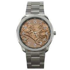 Wood Sculpt Carved Background Sport Metal Watch by Sapixe