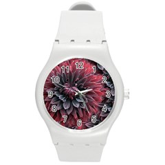 Flower Fractals Pattern Design Creative Round Plastic Sport Watch (m) by Sapixe