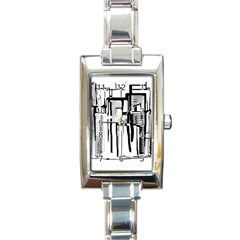 Black And White City Rectangle Italian Charm Watch by digitaldivadesigns