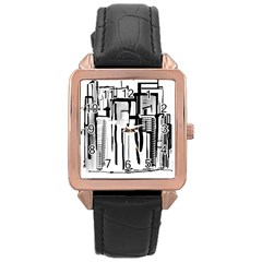 Black And White City Rose Gold Leather Watch  by digitaldivadesigns