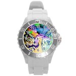 Blue Lilac On A Countertop 3 Round Plastic Sport Watch (L) Front