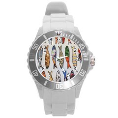 Fish Sardines Motive Pattern Round Plastic Sport Watch (l) by Sapixe