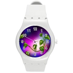 Leaves Green Leaves Background Round Plastic Sport Watch (m) by Sapixe