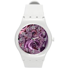 Purple Abstract Art Fractal Round Plastic Sport Watch (m) by Sapixe