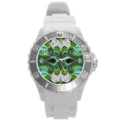 Fractal Art Green Pattern Design Round Plastic Sport Watch (l) by Sapixe