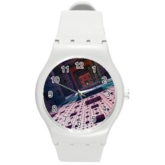 Industry Fractals Geometry Graphic Round Plastic Sport Watch (m) by Sapixe