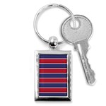 Large Red White and Blue USA Memorial Day Holiday Horizontal Cabana Stripes Key Chains (Rectangle)  Front