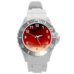 Flaming Skies Ominous Fire Clouds Round Plastic Sport Watch (l) by Sapixe