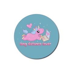 Long Distance Lover - Cute Unicorn Rubber Round Coaster (4 Pack)  by Valentinaart