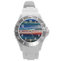 Background Horizontal Lines Round Plastic Sport Watch (l) by Sapixe