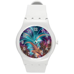 Feather Fractal Artistic Design Round Plastic Sport Watch (m) by Sapixe