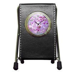 Pink Lilac Flowers Pen Holder Desk Clocks by FunnyCow