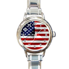 American Usa Flag Round Italian Charm Watch by FunnyCow