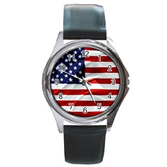 American Usa Flag Round Metal Watch by FunnyCow