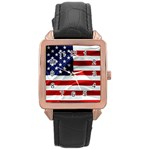 American Usa Flag Rose Gold Leather Watch  Front