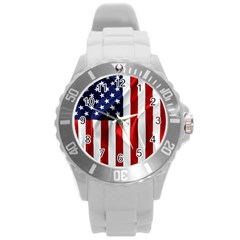 American Usa Flag Vertical Round Plastic Sport Watch (l) by FunnyCow