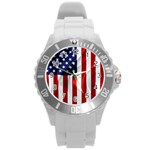 American Usa Flag Vertical Round Plastic Sport Watch (L) Front