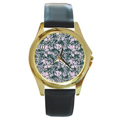 Floral Collage Pattern Round Gold Metal Watch by dflcprints