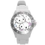 Kitty Cuddling Cat Kitten Feline Round Plastic Sport Watch (L) Front