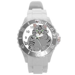 Cat Kitty Gray Tiger Tabby Pet Round Plastic Sport Watch (l) by Sapixe