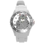 Cat Kitty Gray Tiger Tabby Pet Round Plastic Sport Watch (L) Front